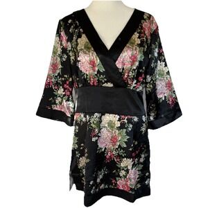 Floral Kimono Blouse Tunic Dark Romantic Y2K Whimsigoth Fairy Boho Asian Print